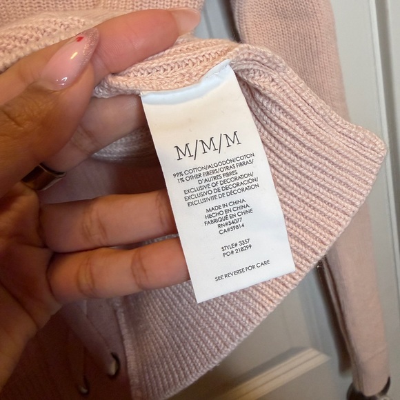 CABI Eliza Cardigan Sweater Pale Pink Cotton Ribbed Lace Back 3357 - Picture 4 of 4